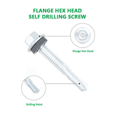 38 mm auto-perçage SUS410 en acier inoxydable Hex vis avec tête de bride et laveuse EPDM