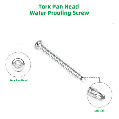 Plain 6.3x55 SUS410 Pan Torx Star vis tête de bouton en acier inoxydable pour la membrane Epdm sur le toit