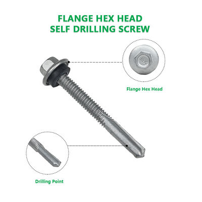 Tête de flange hexagonale recouverte d'alliage de zinc vis de forage autonome Tek 7 Pour l'installation 5.5x50